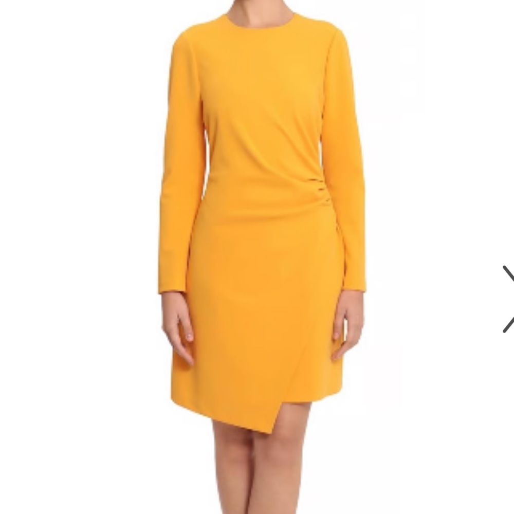 Donna Morgan Mustard Twist-Front Long Sleeve Dress